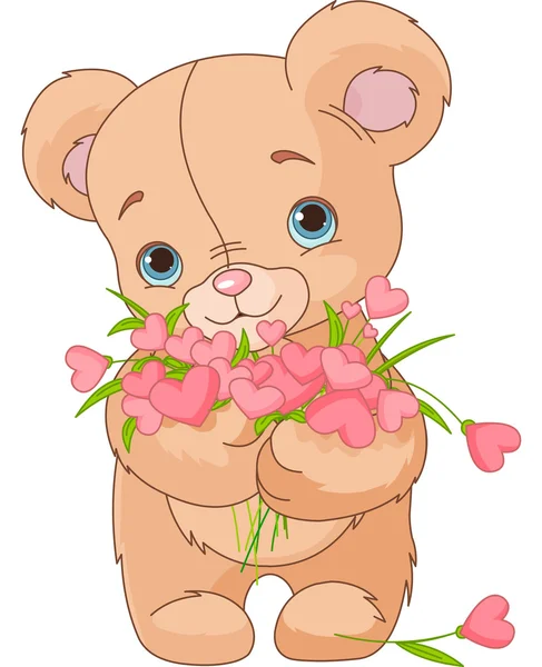 Teddy bear geven harten boeket — Stockvector