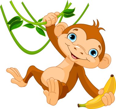 Baby monkey on a tree clipart