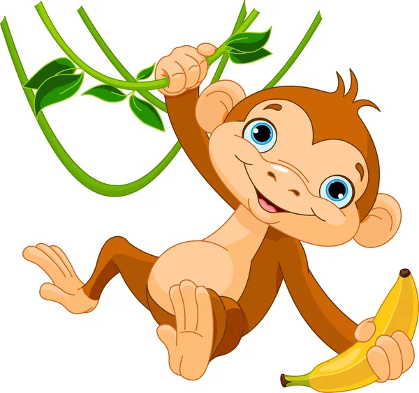 Baby monkey on a tree — Stock Vector