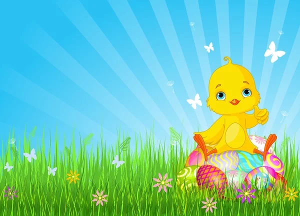 Pasen chick zittend op eieren — Stockvector