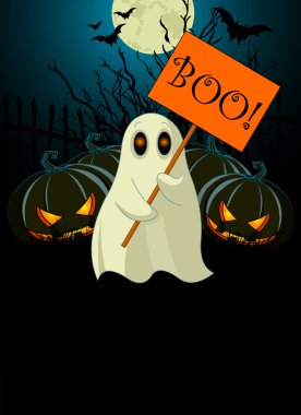 Ghost with sign. Halloween invitation clipart