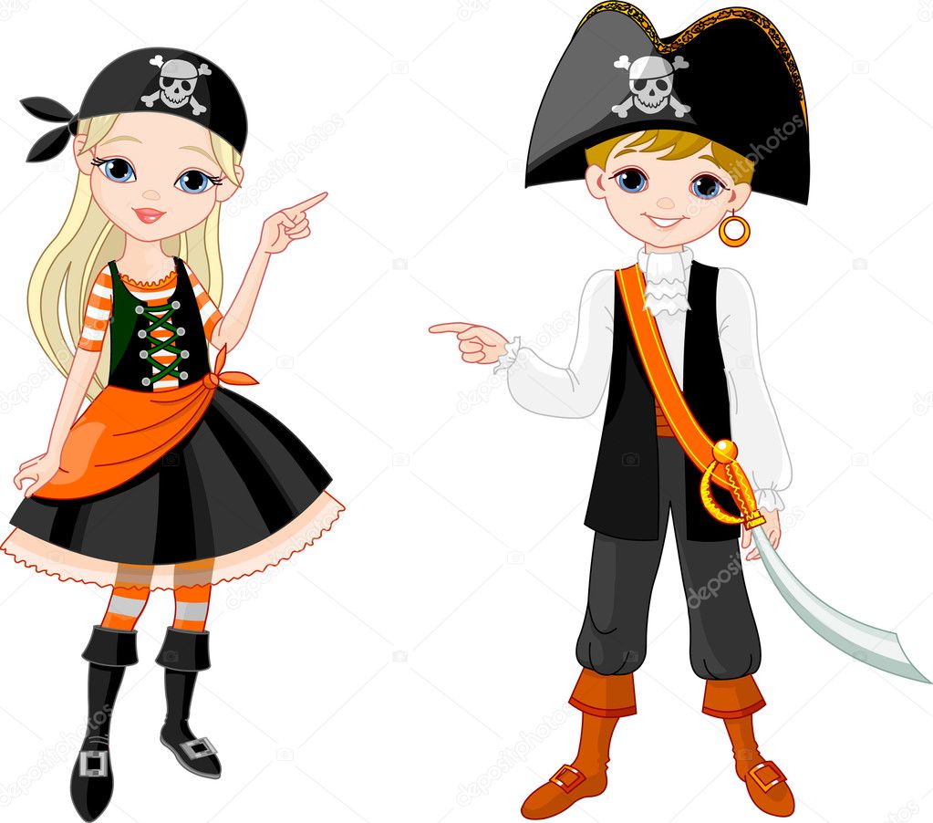 Halloween Pirate couple pointing