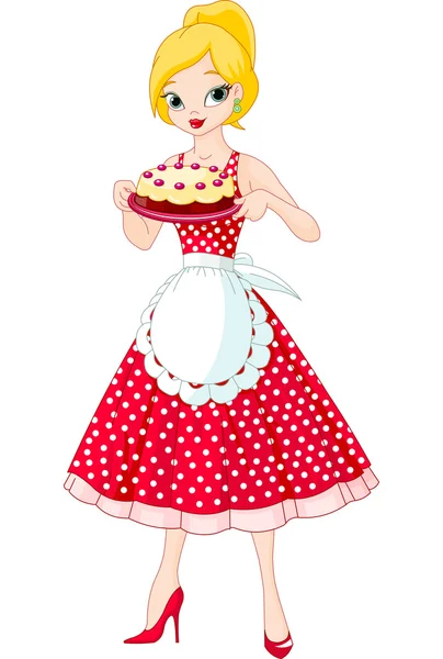 Young Woman Serving Cake — Stock Vector