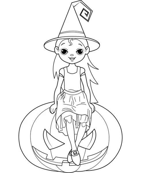 Little Halloween Witch coloring page — Stock Vector