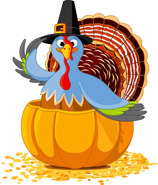 Thanksgiving Turquie dans la citrouille — Image vectorielle