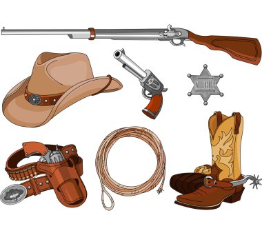 Cowboy objects set clipart