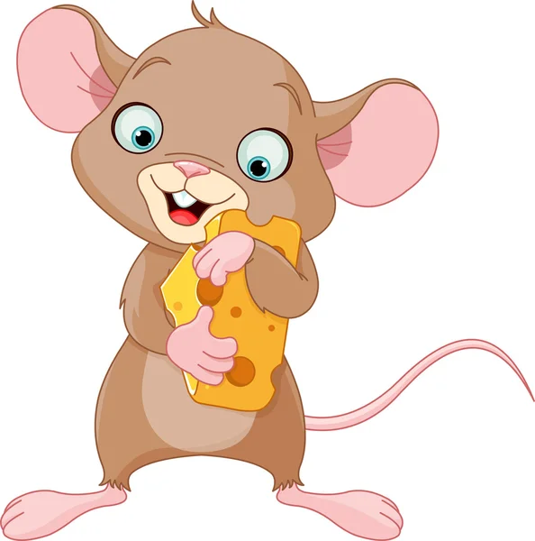 Ratón sosteniendo un trozo de queso — Vector de stock