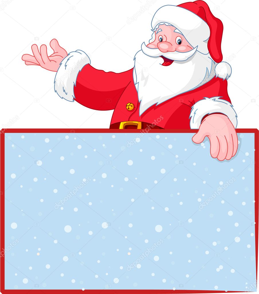 Santa Claus over blank greeting (place) card