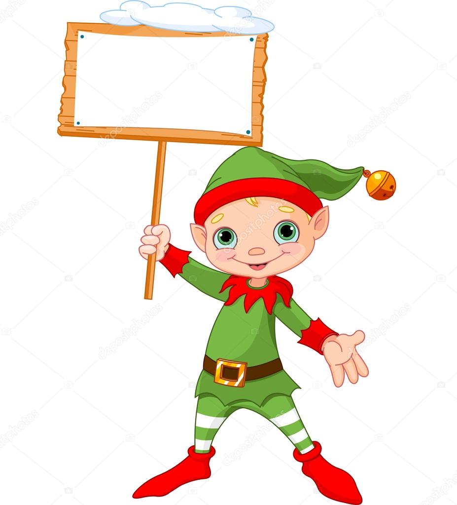 Christmas Elf with sign