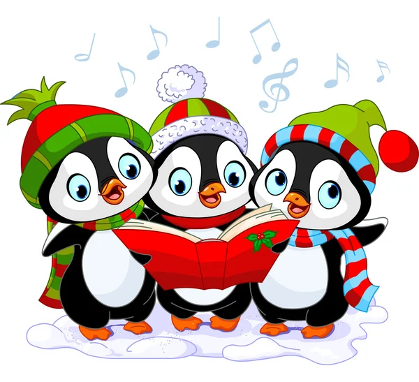 Christmas carolers penguins — Stock Vector