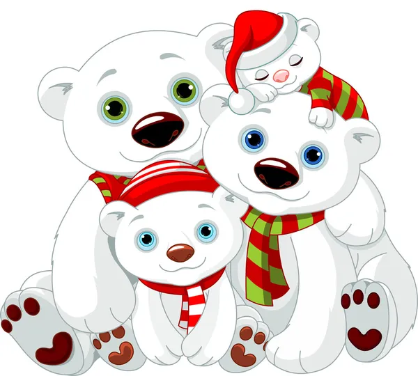 Grande famille d'ours polaires à Noël — Image vectorielle