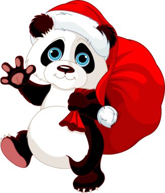 Panda hediye dolu bir torbayla