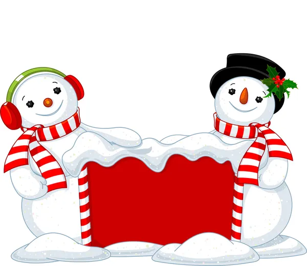 Placa de Natal e dois bonecos de neve — Vetor de Stock