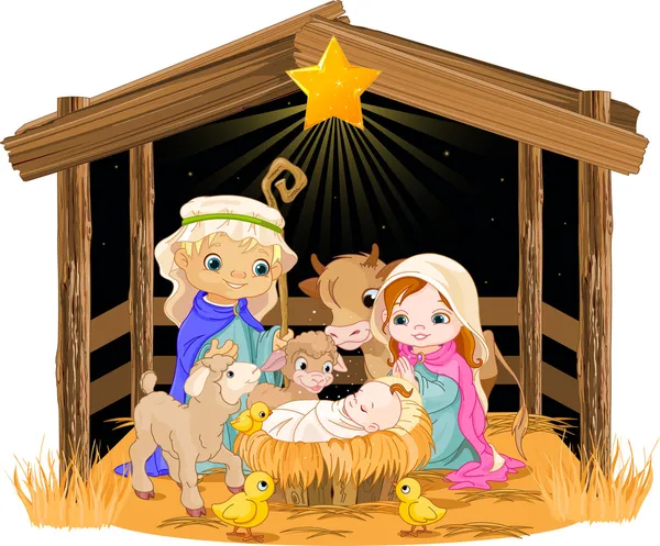 Holy Family at Christmas night Royalty Free Stock Illustrations