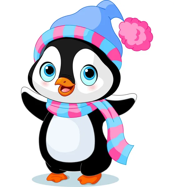 Lindo pingüino de invierno — Vector de stock