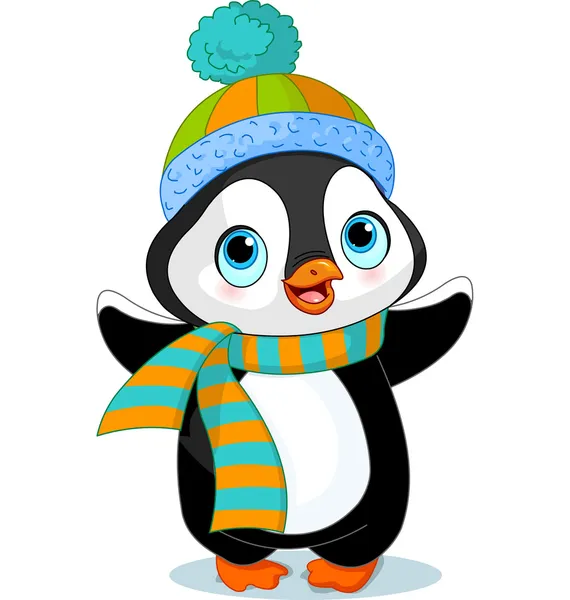 Lindo pingüino de invierno — Vector de stock