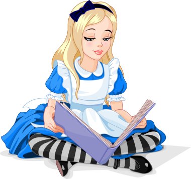 Alice reading a book clipart