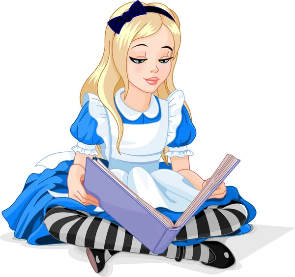 Alice leyendo un libro — Vector de stock