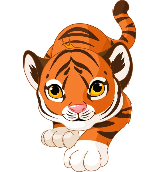 Tigre bebé agachado — Vector de stock