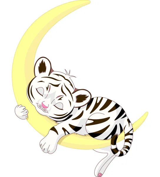 Tiger cub sleeping on the moon — Stock Vector