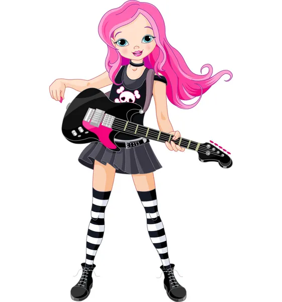 Chica estrella de rock tocando la guitarra — Vector de stock