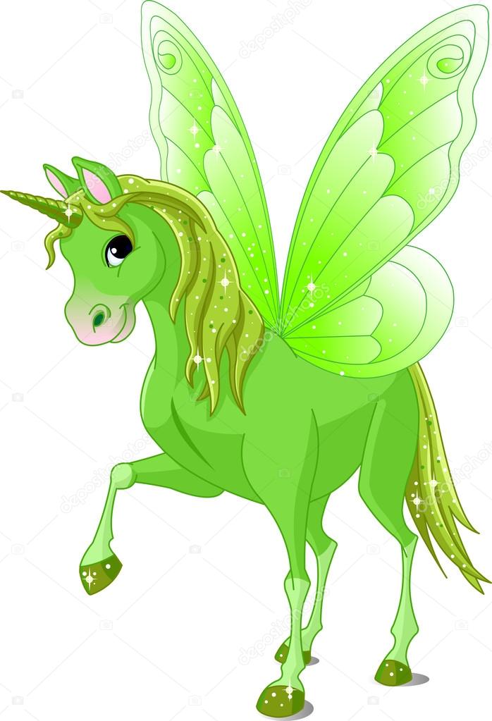 Green cute winged horse of fairy tale