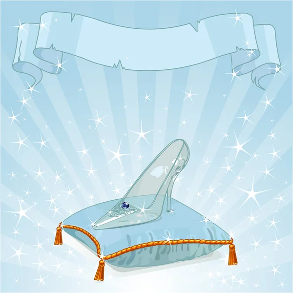 Crystal Cinderella's slipper on blue pillow — Stock Vector