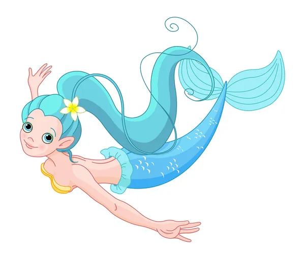 Linda joven sirena nadando — Vector de stock