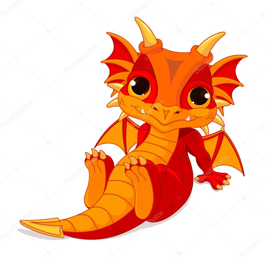 Cute cartoon baby dragon