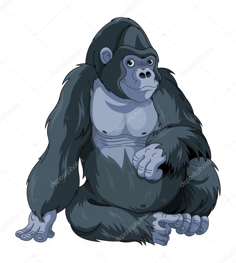 Illustration of cute cartoon sitting gorilla