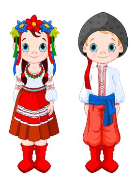 Boy and Girl in Ukrainian folk costumes. clipart