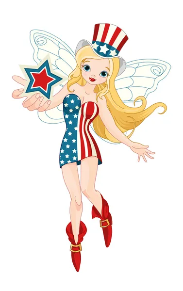 Proud American fairy holding a star. — Stock Vector