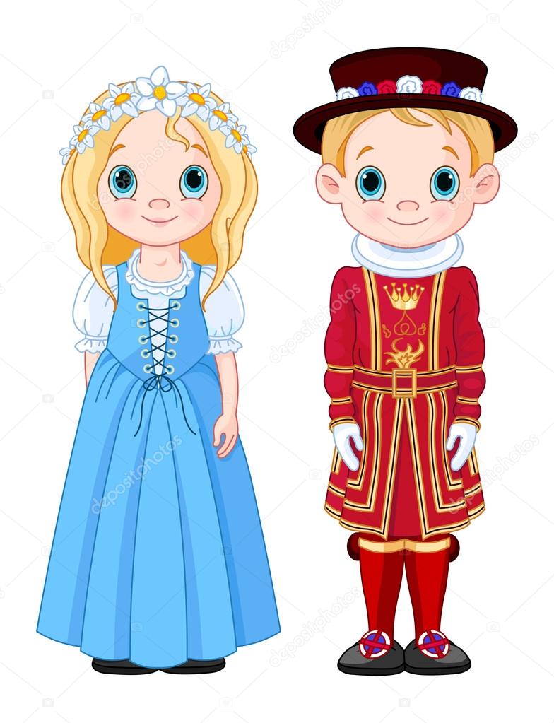 Boy and Girl in UK folk costumes.