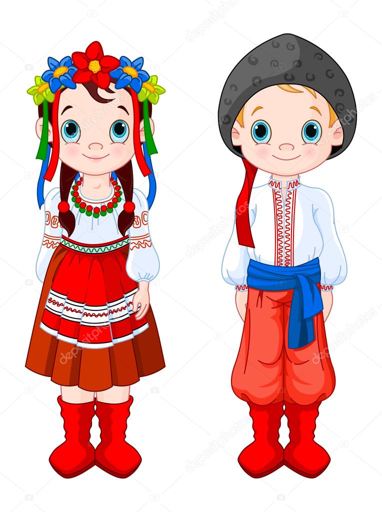 Boy and Girl in Ukrainian folk costumes.