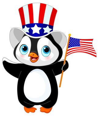 Penguen holding Amerikan bayrağı