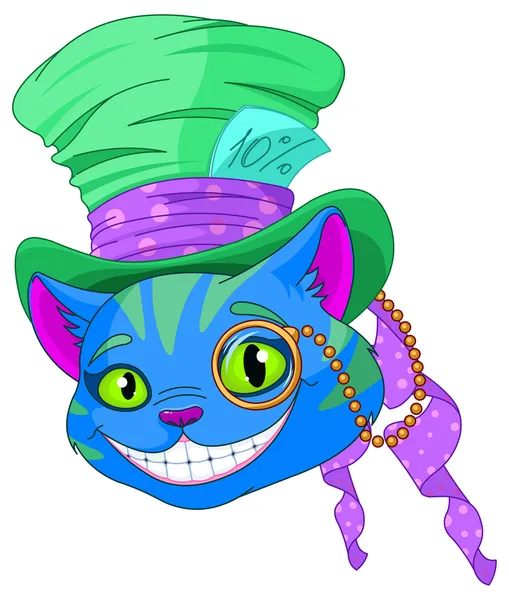 Cheshire-Katze mit Zylinder und Monokel — Stockvektor