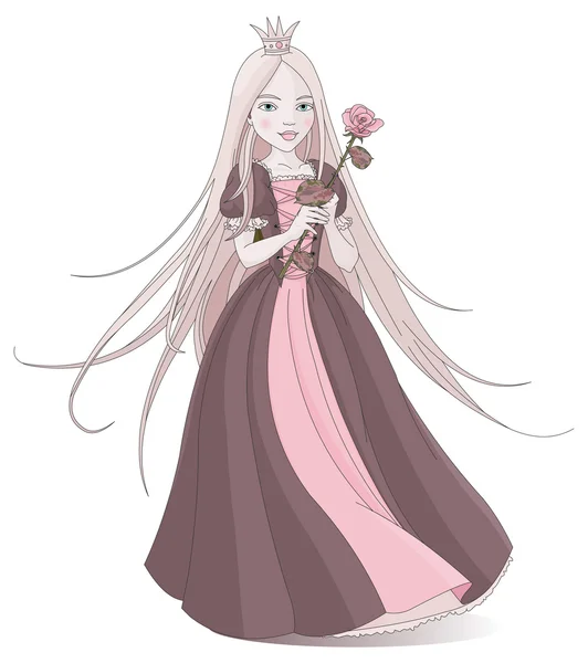Όμορφη πριγκίπισσα με τριαντάφυλλο — Διανυσματικό Αρχείο
