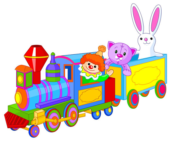 Игрушечный поезд с веселыми персонажами
