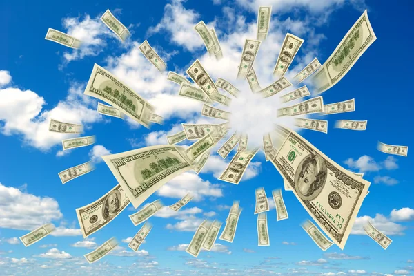 Money flying out of the sky. — Stock Photo, Image