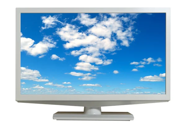 Monitor with the sky on the screen, isolated, contours saved. — Stock Photo, Image