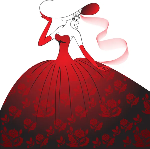 Lady in red evening dress — Stock Vector
