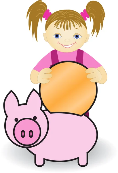 Girl and piggy bank — Stock Vector