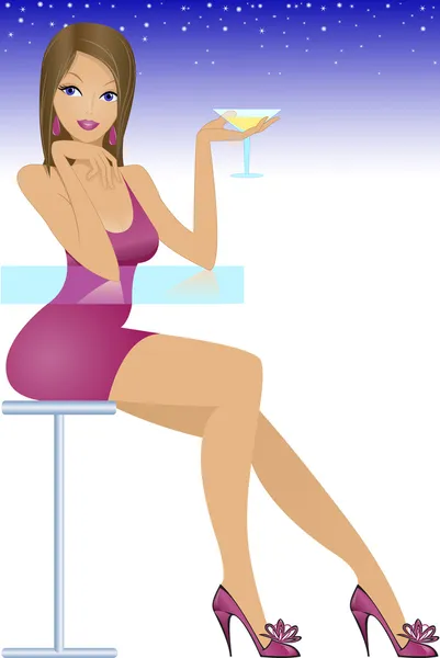 Girl sitting at the bar — Stock Vector