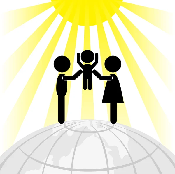 Silhouette of family on a round Earth — Stock Vector