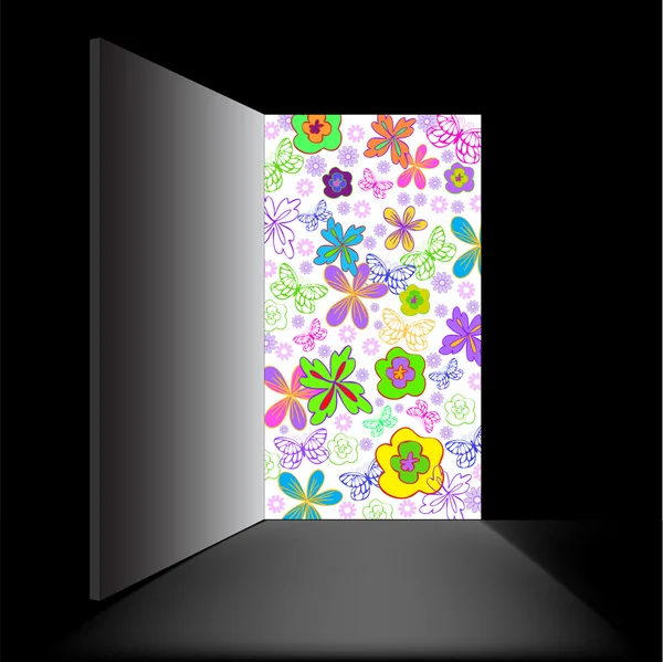 Ouvrez la porte avec des fleurs — Image vectorielle