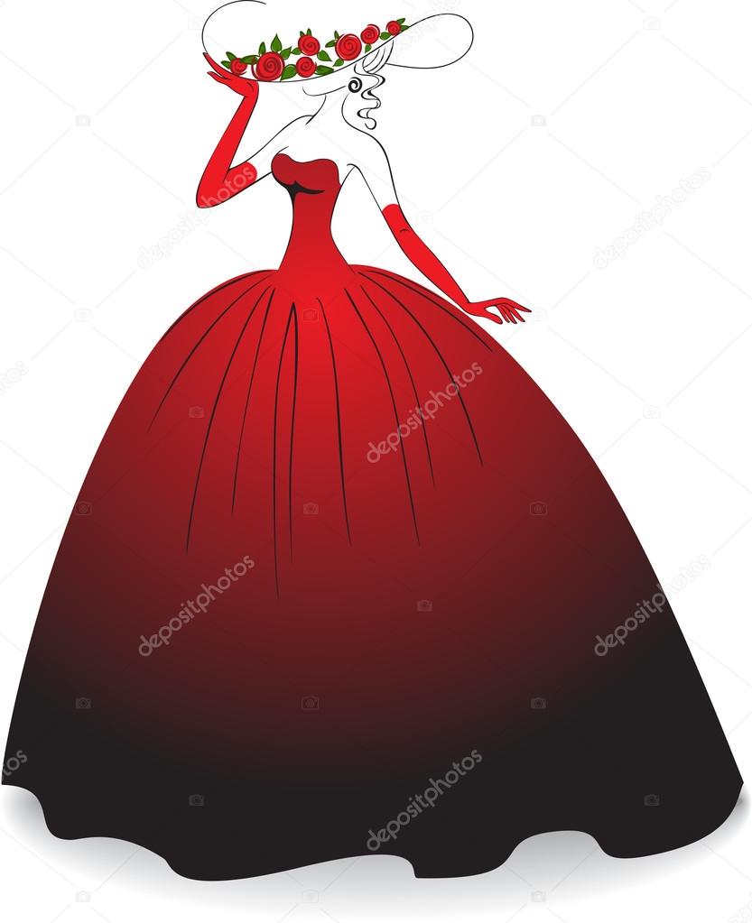 Lady in red dress and gloves