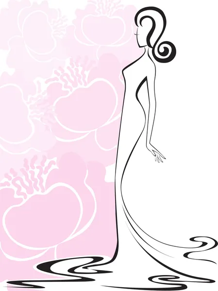 Mujer en flores rosas — Vector de stock