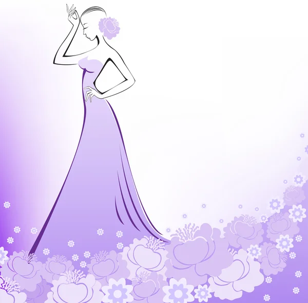 Una mujer en un vestido de lavanda — Vector de stock