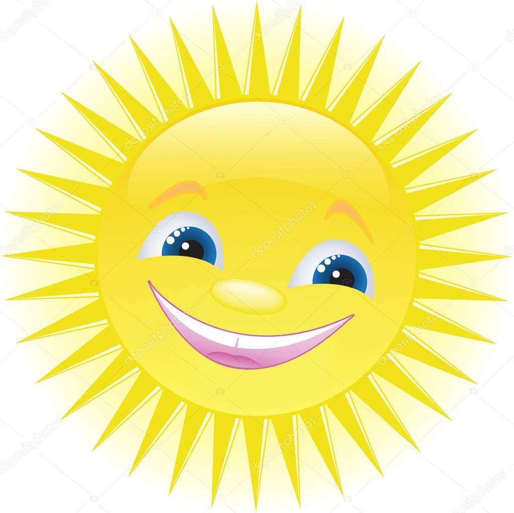 Funny cartoon sun smiling