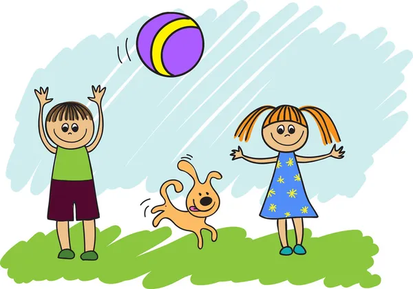 Niños jugando con una pelota — Vector de stock